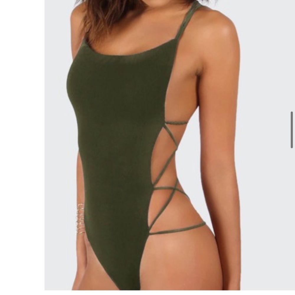 SHEIN olive green backless bodysuit